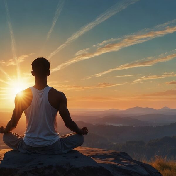 A person starting the day with meditation, sitting in a relaxed and peaceful environment