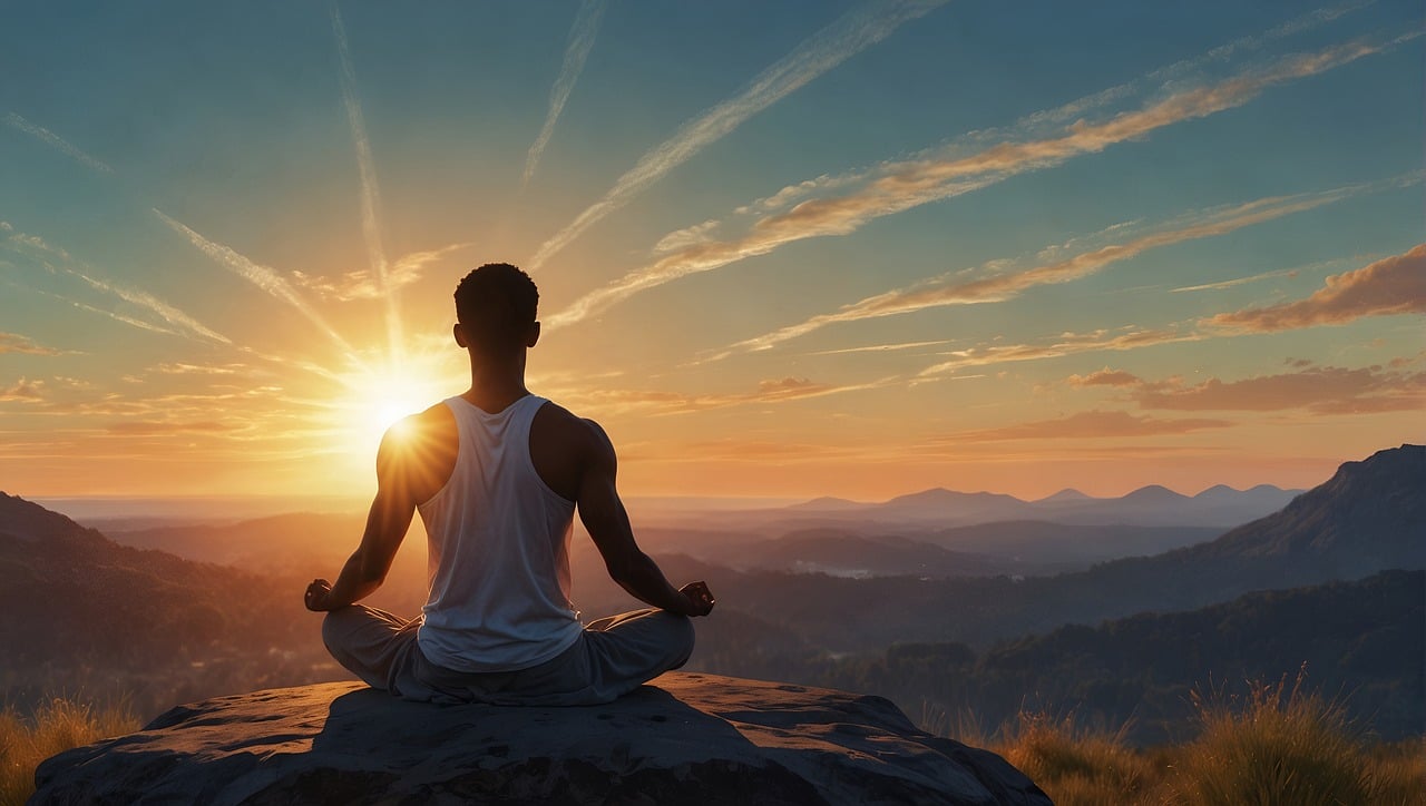 A person starting the day with meditation, sitting in a relaxed and peaceful environment