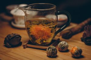 A cup of adaptogenic tea, offering a natural solution for stress management. This image represents herbal health trends.