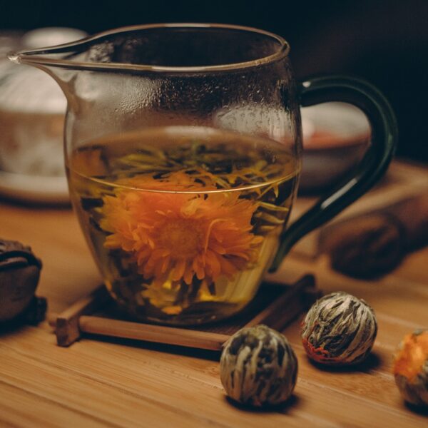A cup of adaptogenic tea, offering a natural solution for stress management. This image represents herbal health trends.